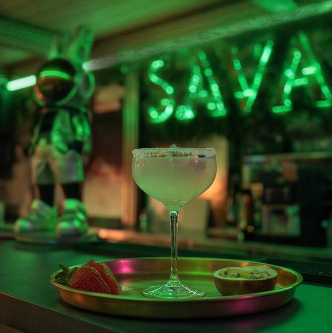 Cocktail at Savana bar with neon